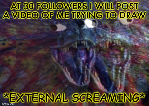 Public External Screaming | AT 30 FOLLOWERS I WILL POST A VIDEO OF ME TRYING TO DRAW | image tagged in public external screaming | made w/ Imgflip meme maker