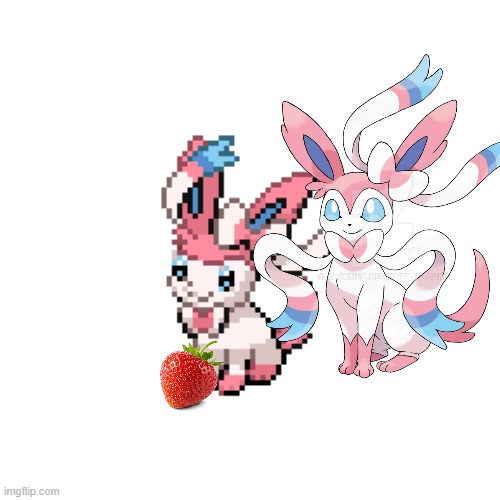 Baby Sylveon's first strawberry | image tagged in sylveon,baby sylveon,strawberry,baby sylveon's first strawberry | made w/ Imgflip meme maker