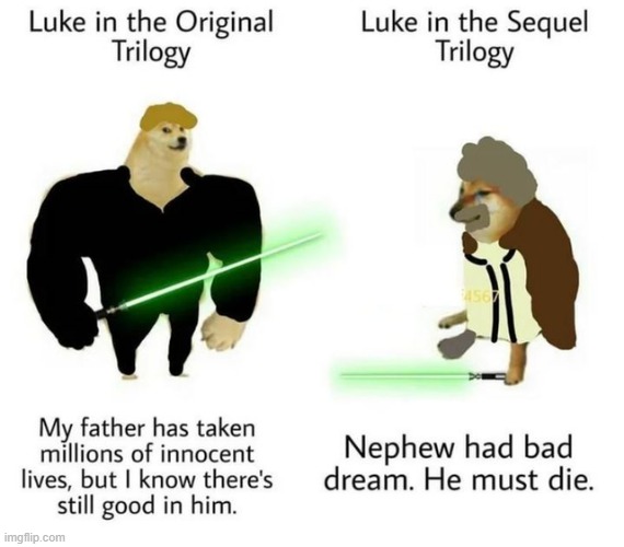 The 2 Lukes | image tagged in luke skywalker | made w/ Imgflip meme maker