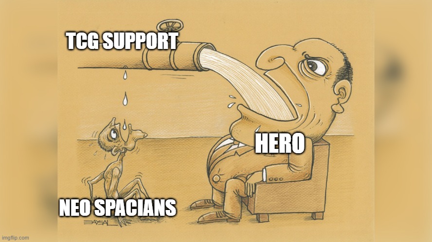 RIP Neo Spacians (Neos support doesn't count) | TCG SUPPORT; HERO; NEO SPACIANS | image tagged in man with a lot of water,yugioh | made w/ Imgflip meme maker