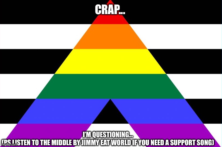 so fun | CRAP... I’M QUESTIONING...
(PS LISTEN TO THE MIDDLE BY JIMMY EAT WORLD IF YOU NEED A SUPPORT SONG) | image tagged in straight ally flag | made w/ Imgflip meme maker