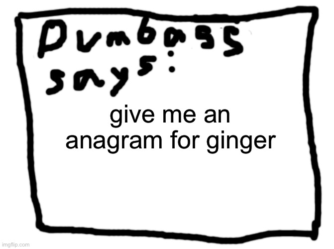 idk | give me an anagram for ginger | image tagged in idk | made w/ Imgflip meme maker