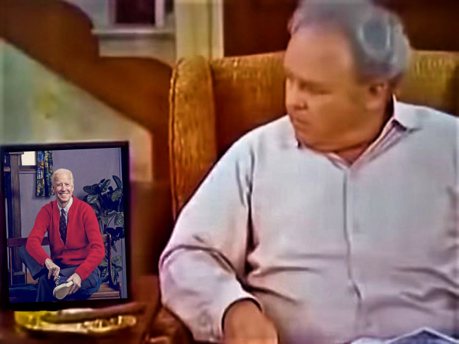 Archie looks at Biden/Mr Rogers picture Blank Meme Template