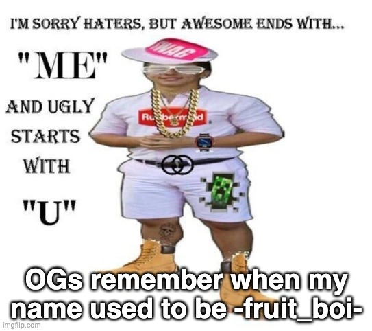 sorry haters | OGs remember when my name used to be -fruit_boi- | image tagged in sorry haters | made w/ Imgflip meme maker