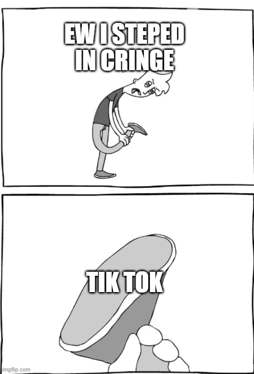 i shall never watch tik tok | EW I STEPED IN CRINGE; TIK TOK | image tagged in ew i stepped in shit blank | made w/ Imgflip meme maker