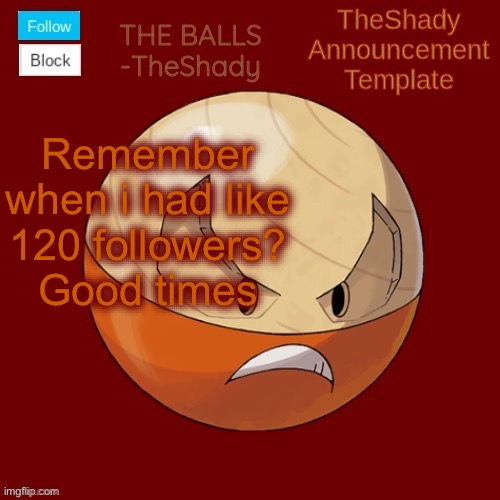 I really need to be more active | Remember when i had like 120 followers? Good times | image tagged in shadys uhhhh hisuian electrode temp thanks tbmr | made w/ Imgflip meme maker
