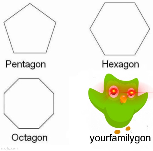 yourfamilygon | yourfamilygon | image tagged in memes,pentagon hexagon octagon,duolingo,duolingo bird,duo gets mad | made w/ Imgflip meme maker