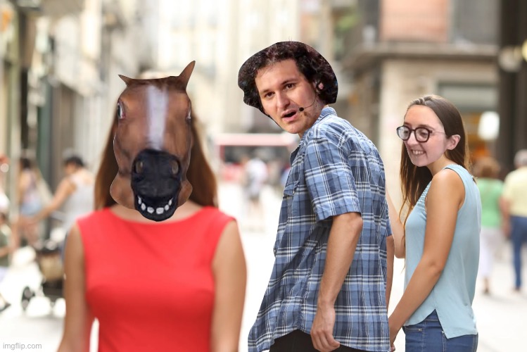 Which one is the horse? | image tagged in memes,sam bankman-fried,caroline ellison,horse,ftx,distracted boyfriend | made w/ Imgflip meme maker