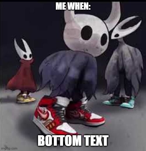 bottom text hollow | ME WHEN:; BOTTOM TEXT | image tagged in hollow knight drip | made w/ Imgflip meme maker