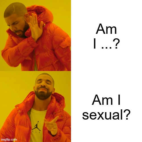 Drake Hotline Bling | Am I ...? Am I sexual? | image tagged in memes,drake hotline bling | made w/ Imgflip meme maker
