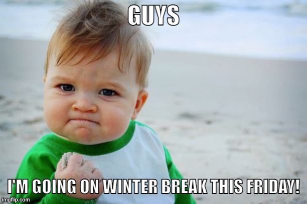 Success Kid Original Meme | GUYS; I'M GOING ON WINTER BREAK THIS FRIDAY! | image tagged in memes,success kid original | made w/ Imgflip meme maker
