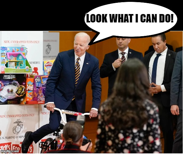 Has the Secret Service ever had to restrain a POTUS for his own protection? | LOOK WHAT I CAN DO! | image tagged in biden,bikes,kids | made w/ Imgflip meme maker