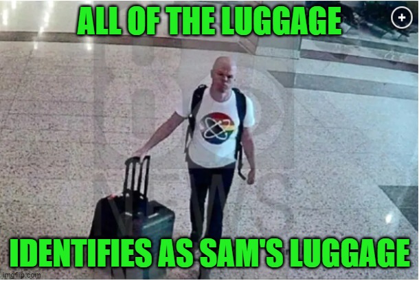 Mine mine mine! | ALL OF THE LUGGAGE; IDENTIFIES AS SAM'S LUGGAGE | image tagged in sam brinton,luggage | made w/ Imgflip meme maker