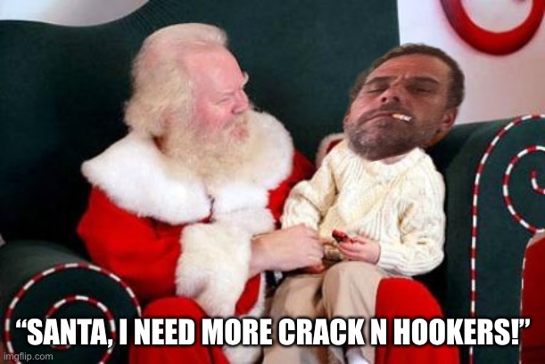 Santa's Lap | “SANTA, I NEED MORE CRACK N HOOKERS!” | image tagged in santa's lap,hunter biden | made w/ Imgflip meme maker