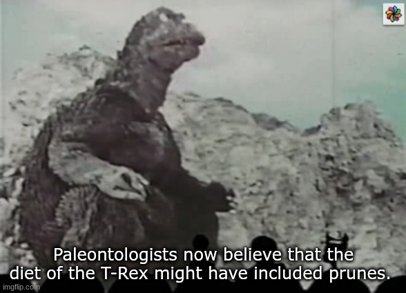 Rex on the throne | Paleontologists now believe that the diet of the T-Rex might have included prunes. | image tagged in godzilla,t-rex | made w/ Imgflip meme maker