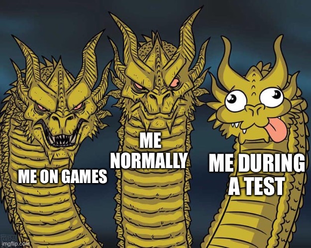 True true | ME NORMALLY; ME DURING A TEST; ME ON GAMES | image tagged in three dragons | made w/ Imgflip meme maker