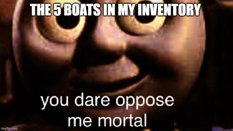 You dare oppose me mortal | THE 5 BOATS IN MY INVENTORY | image tagged in you dare oppose me mortal | made w/ Imgflip meme maker