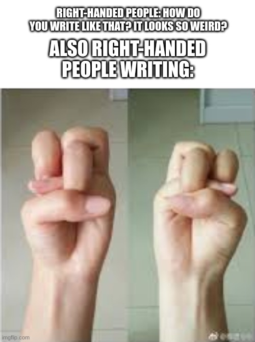 lefties can relate | RIGHT-HANDED PEOPLE: HOW DO YOU WRITE LIKE THAT? IT LOOKS SO WEIRD? ALSO RIGHT-HANDED PEOPLE WRITING: | image tagged in blah blah blah | made w/ Imgflip meme maker