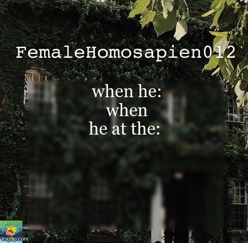 FemaleHomosapien012 | when he:
when he at the: | image tagged in femalehomosapien012 | made w/ Imgflip meme maker