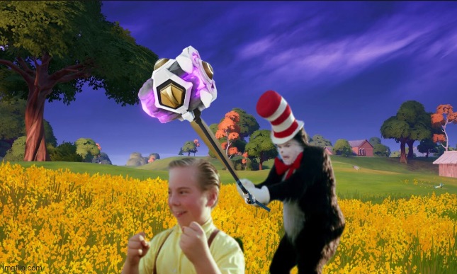 Fortnite right now | image tagged in cat in the hat with a bat ______ colorized | made w/ Imgflip meme maker
