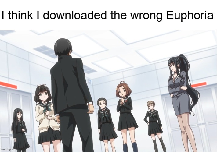 I'm not planning on watching both | I think I downloaded the wrong Euphoria | image tagged in anime,memes,Animemes | made w/ Imgflip meme maker