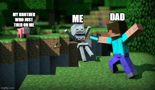 minecraft swordsman  | MY BROTHER WHO JUST TOLD ON ME; DAD; ME | image tagged in minecraft swordsman | made w/ Imgflip meme maker