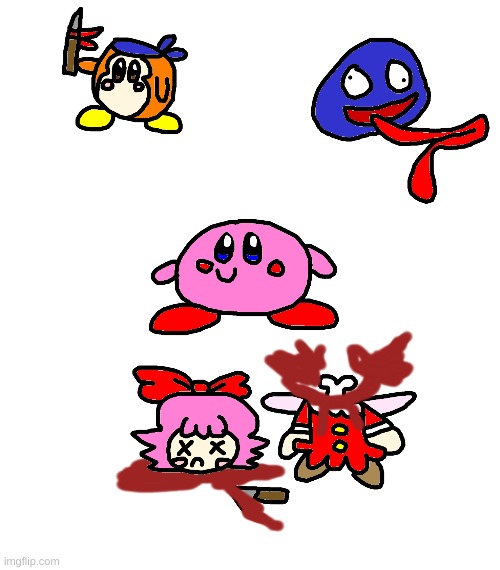 Kirby and Friends (Artwork of the day) | image tagged in kirby,fanart,funny,gore,blood,cute | made w/ Imgflip meme maker