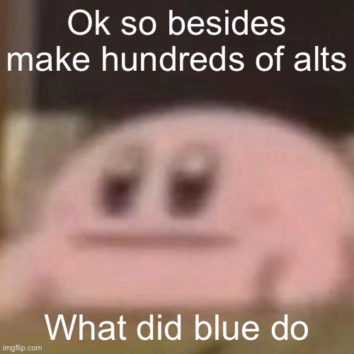 kirb | Ok so besides make hundreds of alts; What did blue do | image tagged in kirb | made w/ Imgflip meme maker