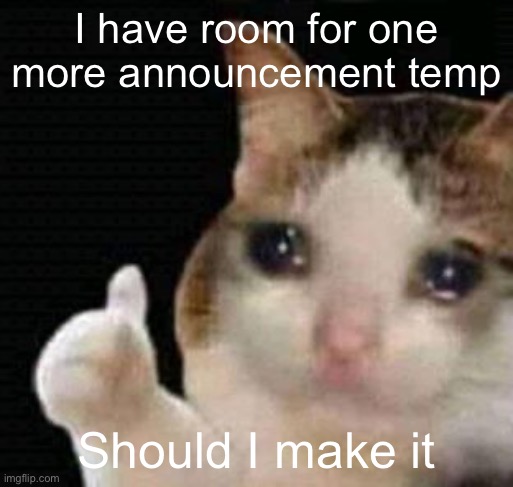 sadge | I have room for one more announcement temp; Should I make it | image tagged in sadge | made w/ Imgflip meme maker