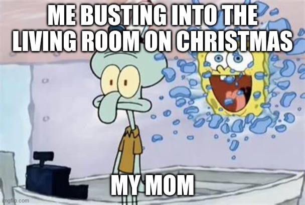christmas!!! | ME BUSTING INTO THE LIVING ROOM ON CHRISTMAS; MY MOM | image tagged in fun | made w/ Imgflip meme maker