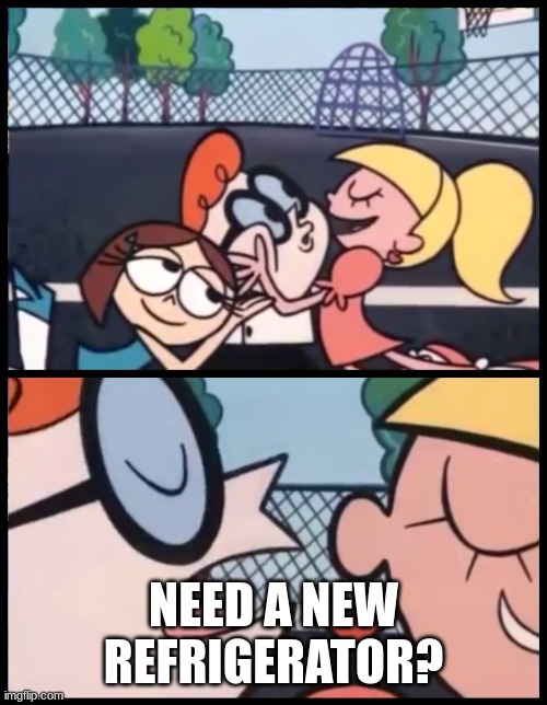 bruh | NEED A NEW REFRIGERATOR? | image tagged in memes,say it again dexter | made w/ Imgflip meme maker