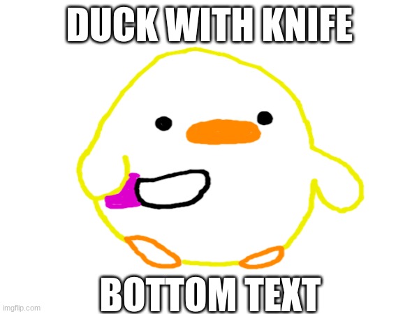Duck with knife | DUCK WITH KNIFE; BOTTOM TEXT | image tagged in ducks,duck,knife | made w/ Imgflip meme maker