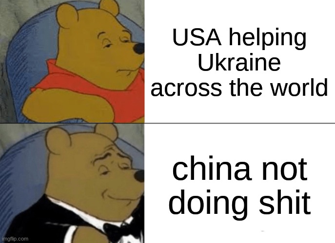 Tuxedo Winnie The Pooh | USA helping Ukraine across the world; china not doing shit | image tagged in memes,tuxedo winnie the pooh | made w/ Imgflip meme maker