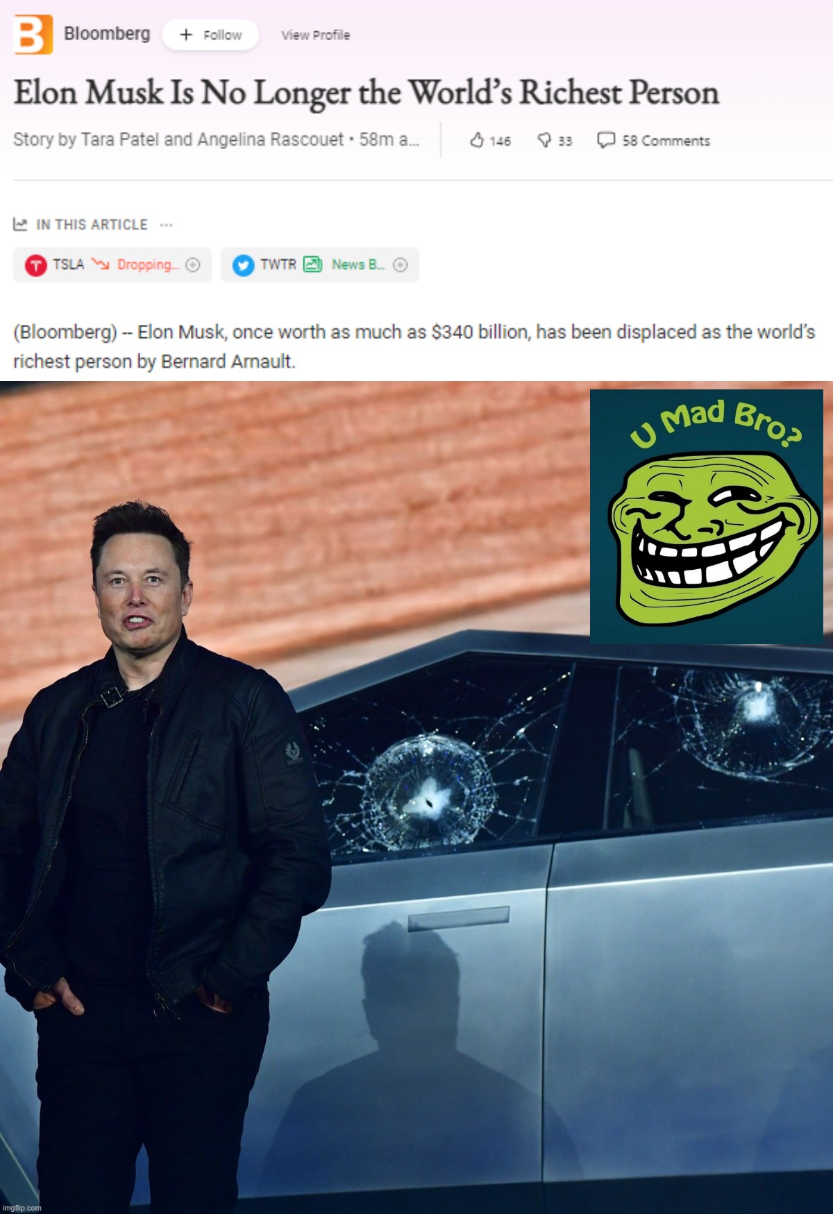 That's weird. Who could have predicted this? | image tagged in elon musk no longer world's richest person,cybertruck,elon musk,billionaire,twitter,elon musk buying twitter | made w/ Imgflip meme maker