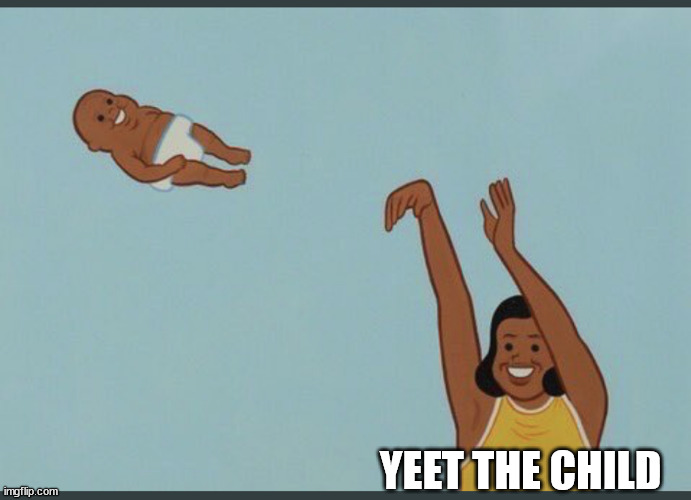 baby yeet | YEET THE CHILD | image tagged in baby yeet | made w/ Imgflip meme maker