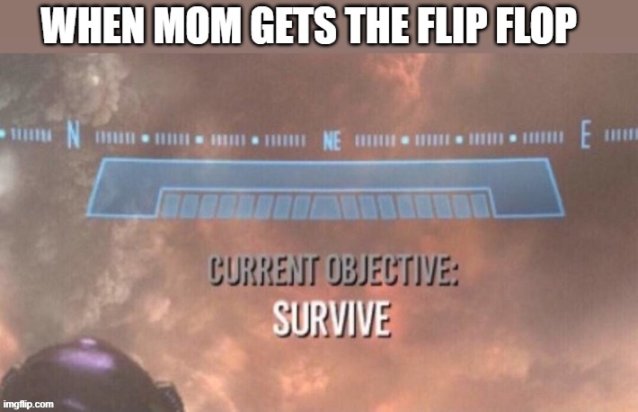 R U N | WHEN MOM GETS THE FLIP FLOP | image tagged in survive,dont die | made w/ Imgflip meme maker