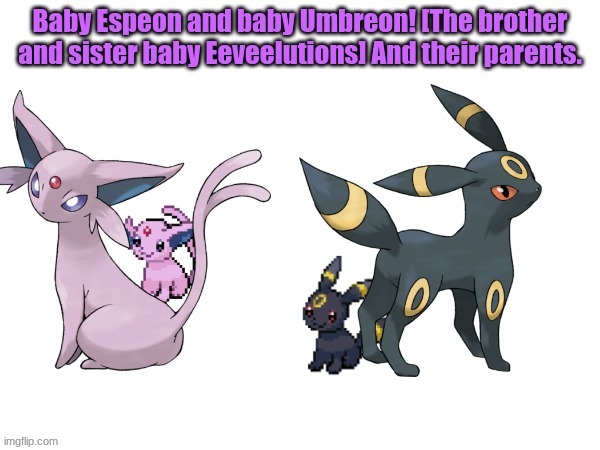 Baby Espeon and baby Umbreon! [The brother and sister baby Eeveelutions] And their parents | image tagged in espeon,umbreon,baby espeon,baby umbreon,brother and sister,baby eeveelutions | made w/ Imgflip meme maker