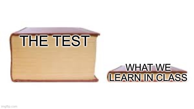 True dat….. | THE TEST; WHAT WE LEARN IN CLASS | image tagged in big book small book | made w/ Imgflip meme maker