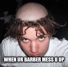 the barber | WHEN UR BARBER MESS U UP | image tagged in gifs,bald | made w/ Imgflip images-to-gif maker
