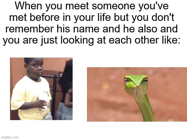 This is so true | When you meet someone you've met before in your life but you don't remember his name and he also and you are just looking at each other like: | image tagged in so true memes | made w/ Imgflip meme maker