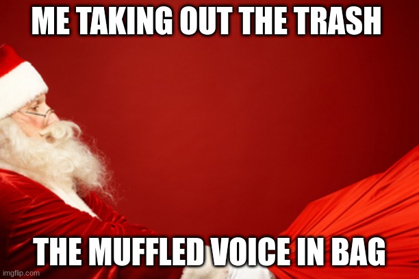 santa | ME TAKING OUT THE TRASH; THE MUFFLED VOICE IN BAG | image tagged in memes | made w/ Imgflip meme maker