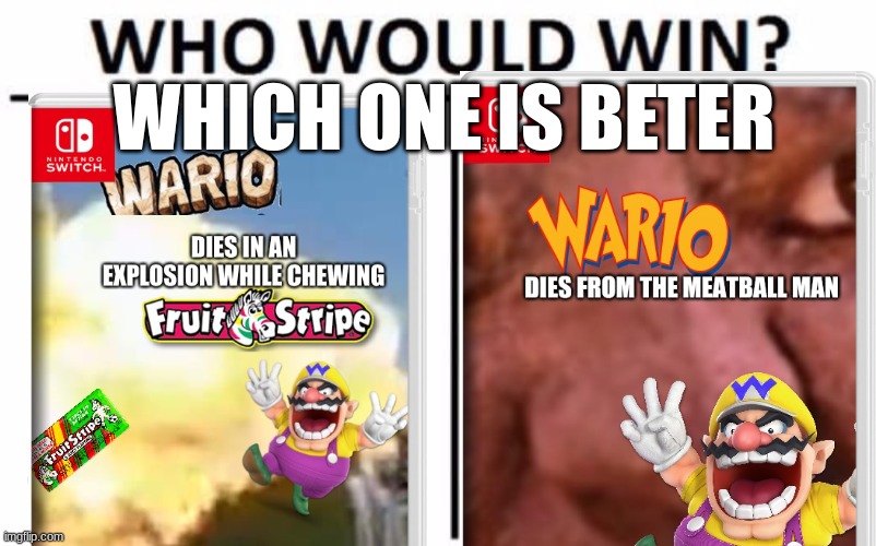 wario dies | WHICH ONE IS BETER | image tagged in memes,who would win | made w/ Imgflip meme maker