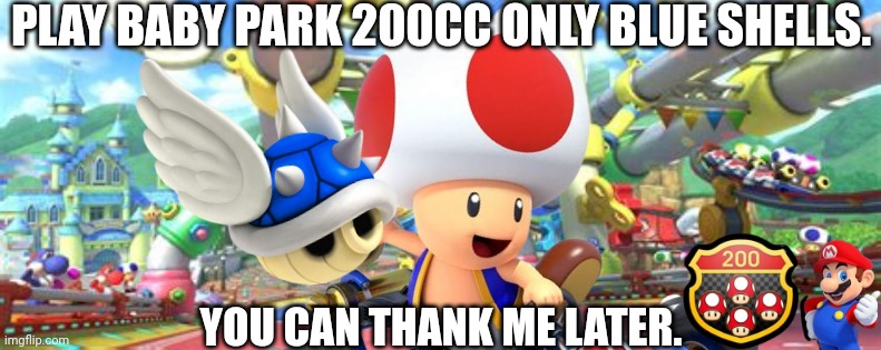 Edited the litter picture together too. | PLAY BABY PARK 200CC ONLY BLUE SHELLS. YOU CAN THANK ME LATER. | made w/ Imgflip meme maker