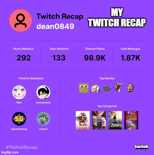 idk why i posted this but just wanted to share it | MY TWITCH RECAP | image tagged in twitch | made w/ Imgflip meme maker