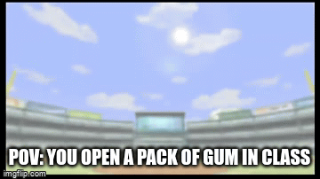 Fr and true | POV: YOU OPEN A PACK OF GUM IN CLASS | image tagged in gifs,memes,wii sports,baseball | made w/ Imgflip video-to-gif maker