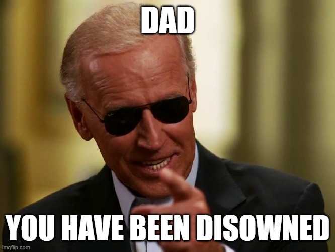 MEME | DAD; YOU HAVE BEEN DISOWNED | image tagged in cool joe biden | made w/ Imgflip meme maker