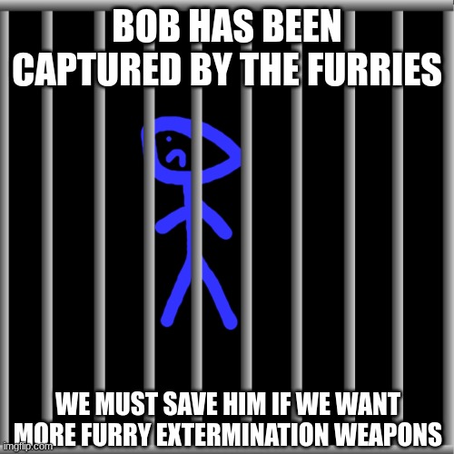 Operation rescue bob | BOB HAS BEEN CAPTURED BY THE FURRIES; WE MUST SAVE HIM IF WE WANT MORE FURRY EXTERMINATION WEAPONS | image tagged in blank | made w/ Imgflip meme maker