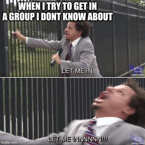 whhy | WHEN I TRY TO GET IN A GROUP I DONT KNOW ABOUT | image tagged in eric andre let me in meme | made w/ Imgflip meme maker