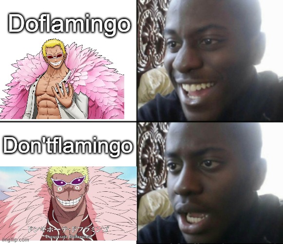 Happy / Shock | Doflamingo; Don'tflamingo | image tagged in happy / shock | made w/ Imgflip meme maker