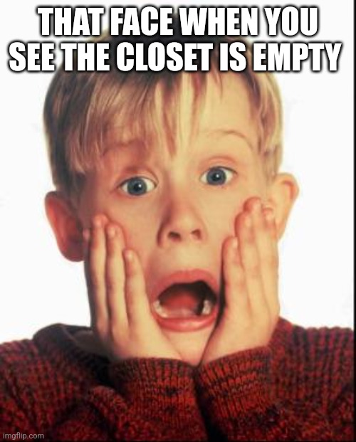 THAT FACE WHEN YOU SEE THE CLOSET IS EMPTY | image tagged in home alone kid | made w/ Imgflip meme maker